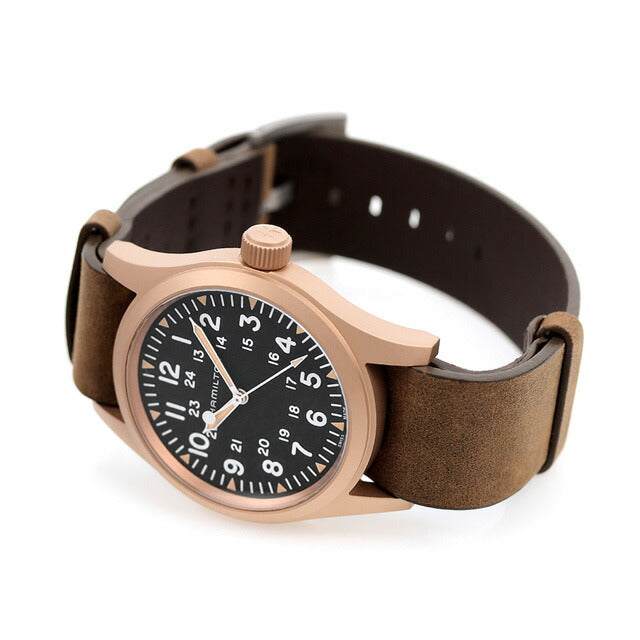 ハミルトン カーキ フィールド メカ ブロンズ 38mm 手巻き 腕時計 ブランド メンズ チタン 革ベルト H69459530 アナログ ブラック ブラウン 黒 スイス製 H69459530