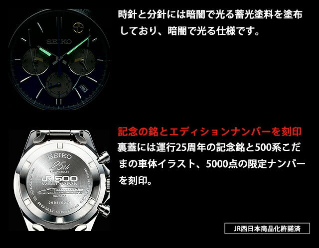 500系こだま セイコー コラボウオッチ 500系新幹線 25周年記念モデル クオーツ 腕時計 ブランド メンズ 数量限定モデル クロノグラフ 51018 アナログ ブルーグラデーション 日本製 IEI-51018