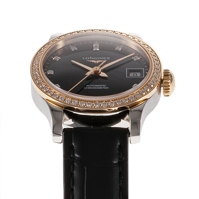 ロンジン レコード 自動巻き 腕時計 ブランド レディース ダイヤモンド LONGINES L2.320.5.59.2 アナログ ブラック 黒 スイス製 L2-320-5-59-2