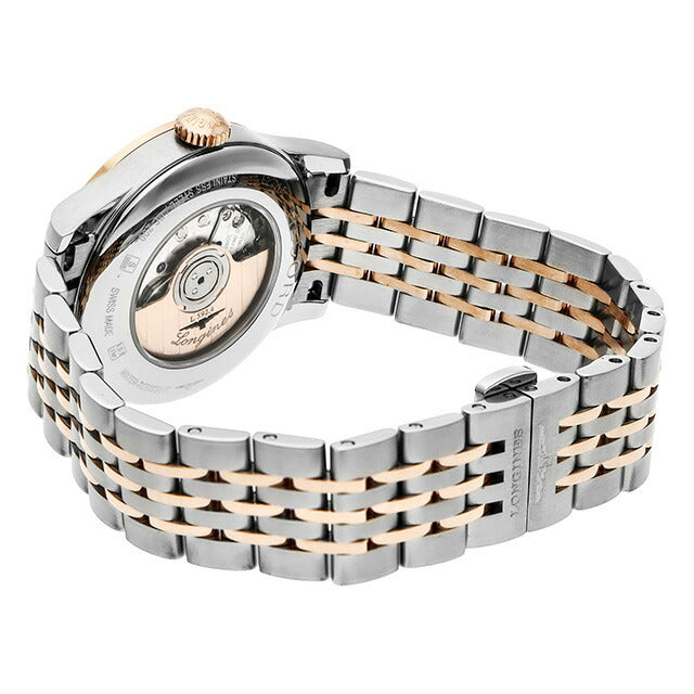 ロンジン レコード 自動巻き 腕時計 ブランド レディース LONGINES L2.321.5.57.7 アナログ ブラック シルバー ピンクゴールド 黒 スイス製 L2-321-5-57-7