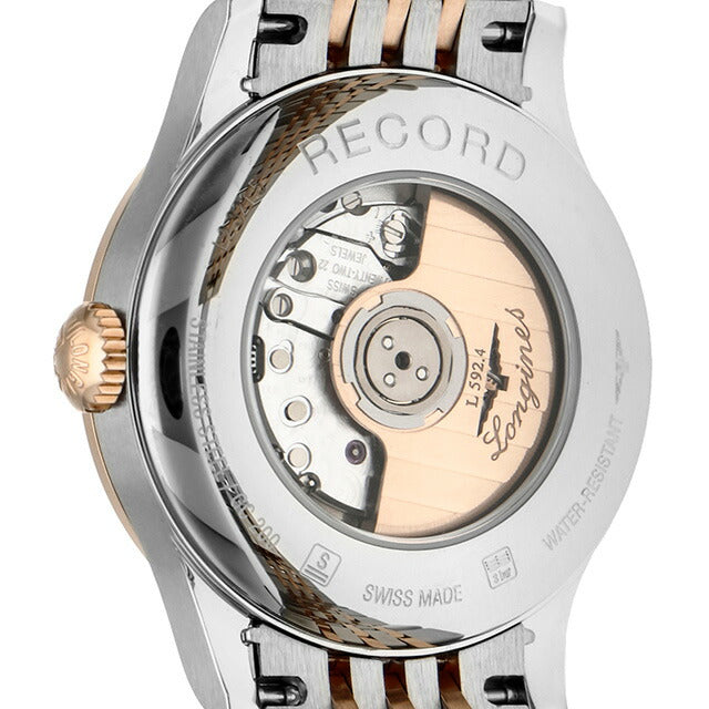 ロンジン レコード 自動巻き 腕時計 ブランド レディース LONGINES L2.321.5.57.7 アナログ ブラック シルバー ピンクゴールド 黒 スイス製 L2-321-5-57-7