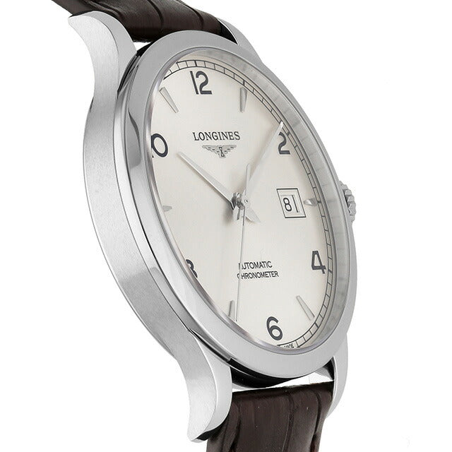ロンジン レコード 自動巻き 腕時計 ブランド メンズ LONGINES L2.820.4.76.2 アナログ シルバー ブラウン スイス製 L2-820-4-76-2