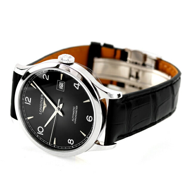 ロンジン レコード 自動巻き 腕時計 ブランド メンズ LONGINES L2.821.4.56.2 アナログ ブラック 黒 スイス製 L2-821-4-56-2