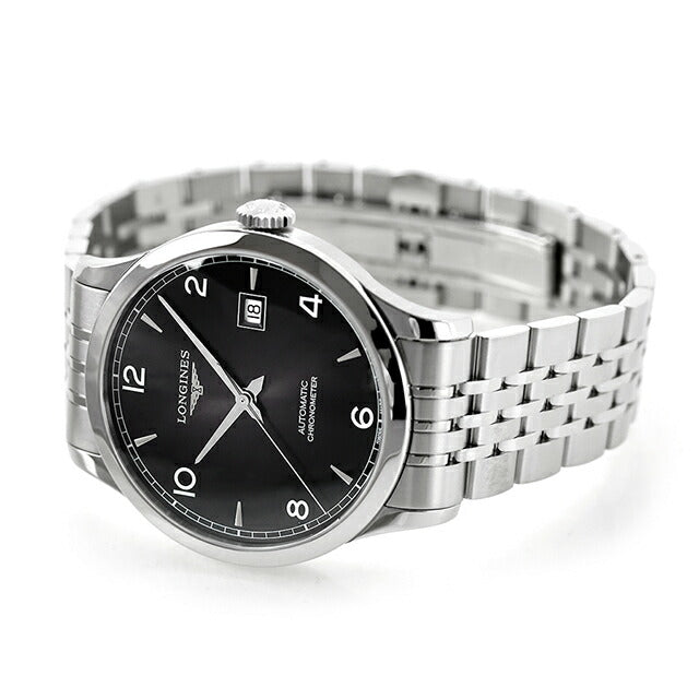 ロンジン レコード 自動巻き 腕時計 ブランド メンズ LONGINES L2.821.4.56.6 アナログ ブラック 黒 スイス製 L2-821-4-56-6