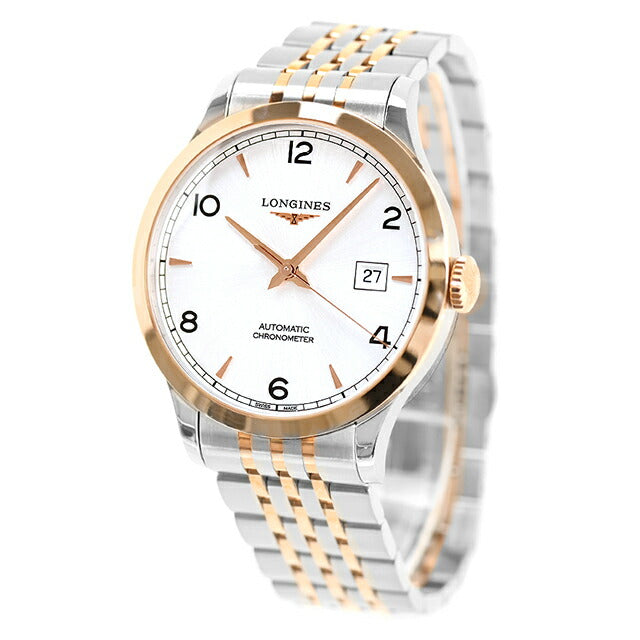 ロンジン レコード 自動巻き 腕時計 ブランド メンズ LONGINES L2.821.5.76.7 アナログ シルバー ピンクゴールド スイス製 L2-821-5-76-7