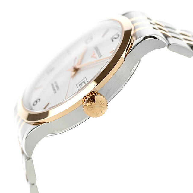 ロンジン レコード 自動巻き 腕時計 ブランド メンズ LONGINES L2.821.5.76.7 アナログ シルバー ピンクゴールド スイス製 L2-821-5-76-7