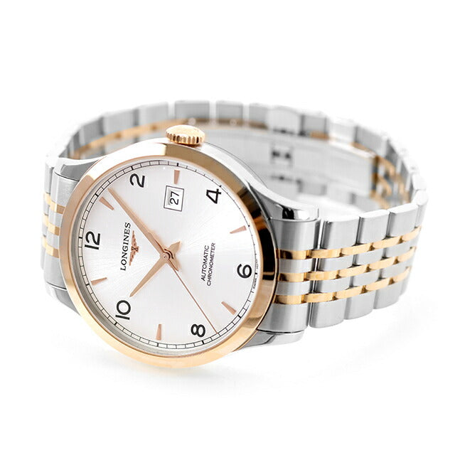 ロンジン レコード 自動巻き 腕時計 ブランド メンズ LONGINES L2.821.5.76.7 アナログ シルバー ピンクゴールド スイス製 L2-821-5-76-7