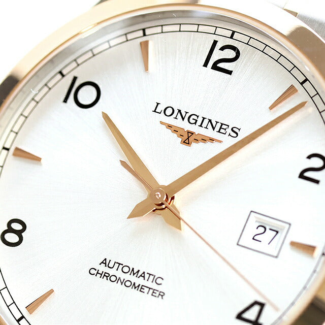 ロンジン レコード 自動巻き 腕時計 ブランド メンズ LONGINES L2.821.5.76.7 アナログ シルバー ピンクゴールド スイス製 L2-821-5-76-7