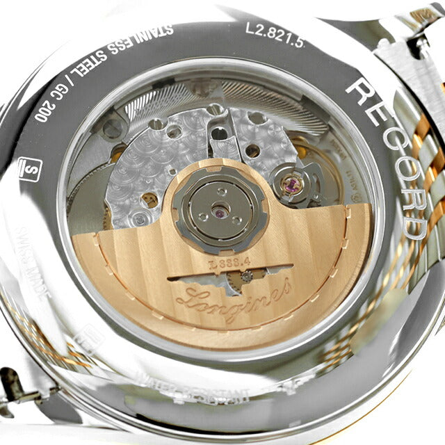 ロンジン レコード 自動巻き 腕時計 ブランド メンズ LONGINES L2.821.5.76.7 アナログ シルバー ピンクゴールド スイス製 L2-821-5-76-7