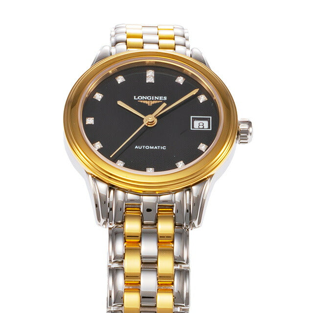 ロンジン フラッグシップ 自動巻き 腕時計 ブランド レディース ダイヤモンド LONGINES L4.274.3.57.7 アナログ ブラック シルバー ゴールド 黒 スイス製 L4-274-3-57-7