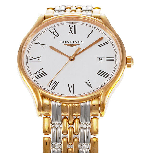 ロンジン リール クォーツ 電池式 腕時計 ブランド メンズ LONGINES L4.859.1.11.7 アナログ ホワイト ゴールド シルバー 白 スイス製 L4-859-1-11-7
