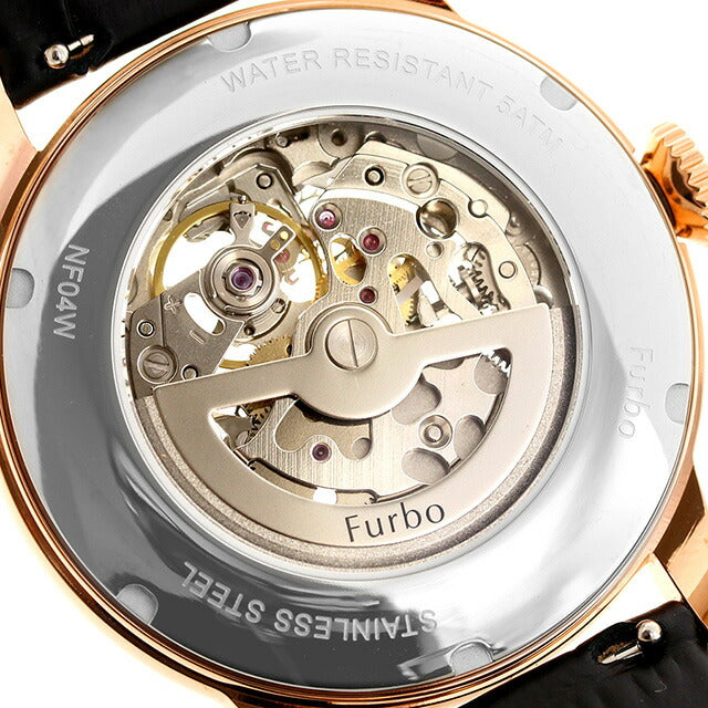 フルボ デザイン GEAR 自動巻き 腕時計 ブランド メンズ オープンハート Furbo Design NF04W-PGBK アナログ シルバー スケルトン NF04W-PGBK
