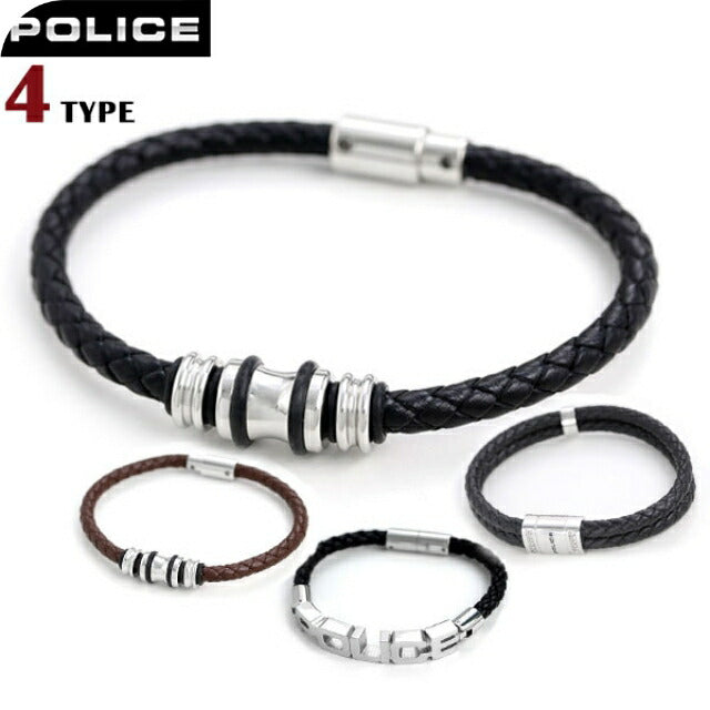 ポリス ブレスレット 革ひも バングル ステンレス メンズ 男性用 アクセサリー police-bracelet
