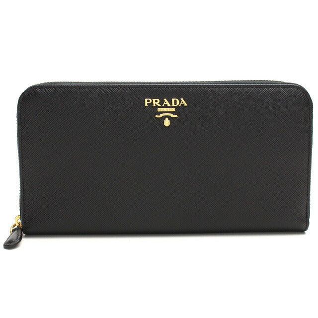 プラダ 長財布ラウンドファスナー レディース ブランド SAFFIANO METAL ORO レザー イタリア 1ML506 NERO ブラック 財布 PRA1ML50601