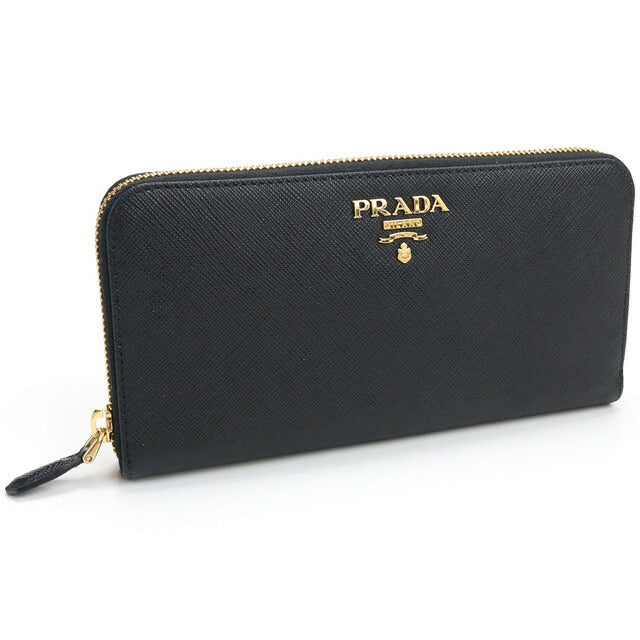 プラダ 長財布ラウンドファスナー レディース ブランド SAFFIANO METAL ORO レザー イタリア 1ML506 NERO ブラック 財布 PRA1ML50601