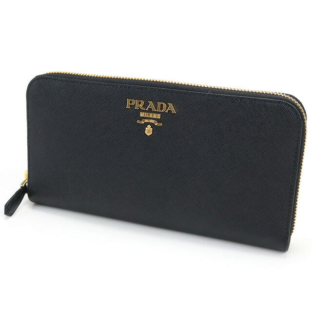 プラダ 長財布ラウンドファスナー レディース ブランド SAFFIANO METAL ORO レザー イタリア 1ML506 NERO ブラック 財布 PRA1ML50601