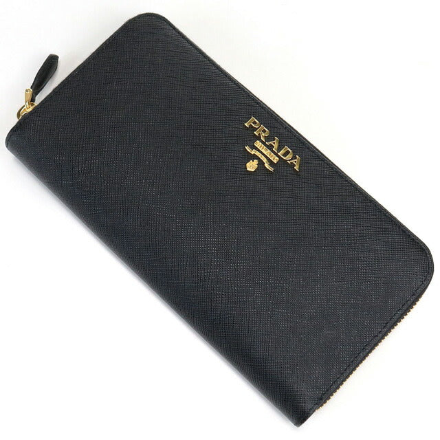 プラダ 長財布ラウンドファスナー レディース ブランド SAFFIANO METAL ORO レザー イタリア 1ML506 NERO ブラック 財布 PRA1ML50601