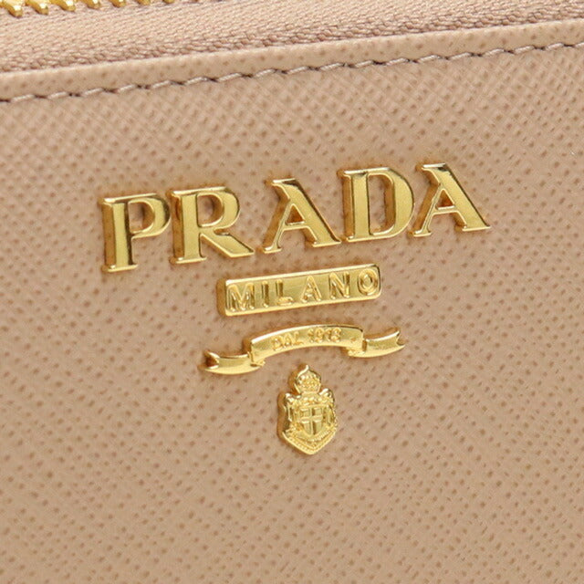プラダ 長財布ラウンドファスナー レディース ブランド SAFFIANO METAL ORO レザー イタリア 1ML506 CIPRIA ベージュ系 財布 PRA1ML506351