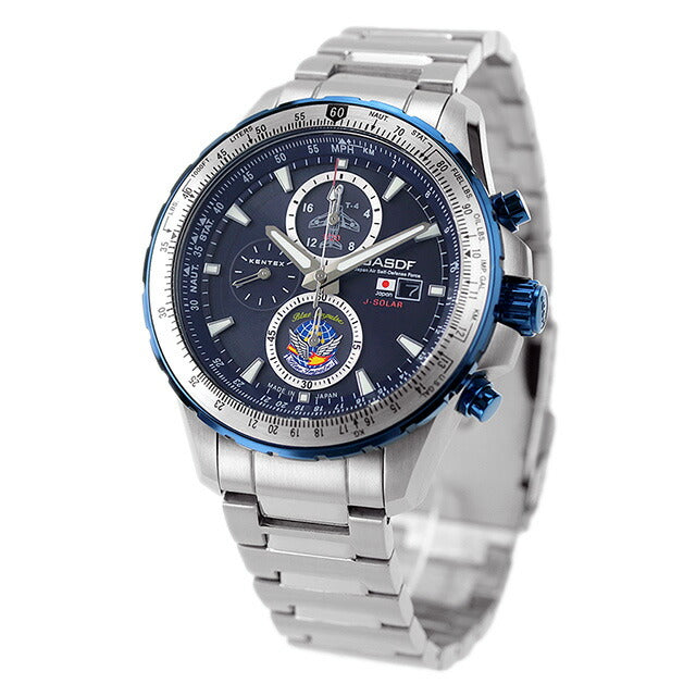 ケンテックス 腕時計 ブランド ブルーインパルス ソーラープロ 43mm クロノグラフ ソーラー メンズ S802M-03 ダークブルー シルバー S802M-03