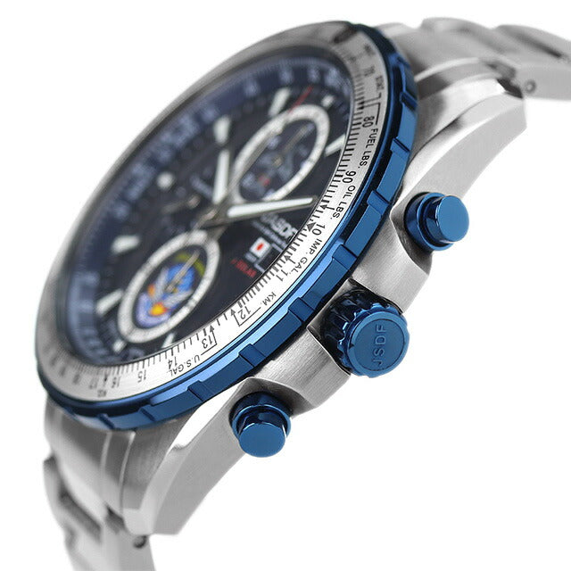 ケンテックス 腕時計 ブランド ブルーインパルス ソーラープロ 43mm クロノグラフ ソーラー メンズ S802M-03 ダークブルー シルバー S802M-03