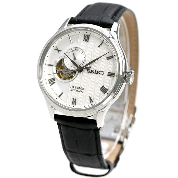 セイコー プレザージュ Japanese Garden 自動巻き 機械式 オープンハート 革ベルト SARY095 SEIKO メンズ 腕時計 ブランド シルバー ブラック SARY095