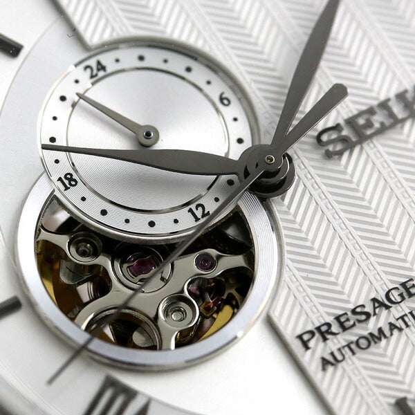 セイコー プレザージュ Japanese Garden 自動巻き 機械式 オープンハート 革ベルト SARY095 SEIKO メンズ 腕時計 ブランド シルバー ブラック SARY095