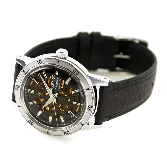 セイコー プレザージュ Style60’s 自動巻き 腕時計 ブランド メンズ オープンハート SEIKO PRESAGE SARY257 アナログ ブラック ゴールド ダークブラウン 黒 SARY257