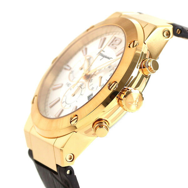 フェラガモ エフエイティ 44mm クロノグラフ メンズ 腕時計 SFEX00419 Salvatore Ferragamo シルバー ブラウン 革ベルト 時計 SFEX00419