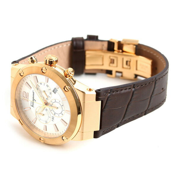 フェラガモ エフエイティ 44mm クロノグラフ メンズ 腕時計 SFEX00419 Salvatore Ferragamo シルバー ブラウン 革ベルト 時計 SFEX00419