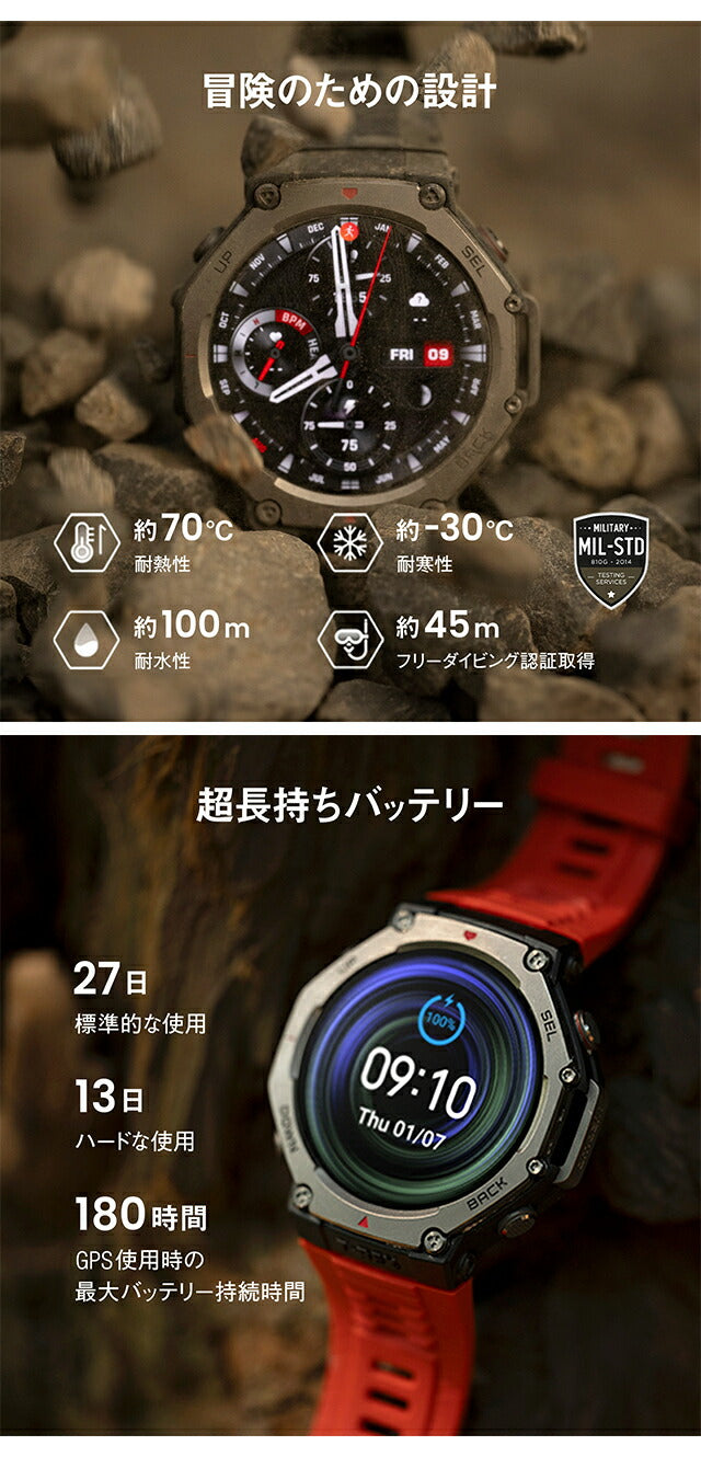 アマズフィット T-Rex 3 充電式クォーツ スマートウォッチ ブランド メンズ Amazfit デジタル シルバー 選べるモデル SP170069