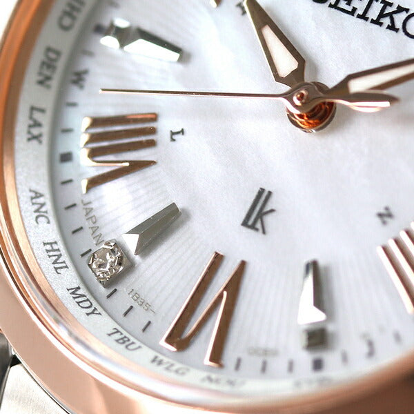 セイコー ルキア ソーラー電波 ワールドタイム ソーラー電波 腕時計 ブランド SSQV104 SEIKO ホワイトシェル ピンクゴールド レディース SSQV104