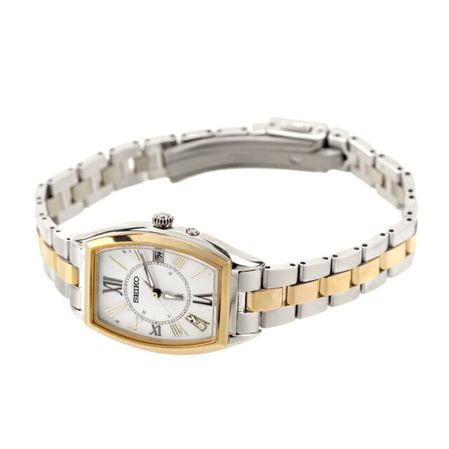 セイコー ルキア レディダイヤ レディゴールド チタン ソーラー電波 腕時計 ブランド SSQW052 SEIKO ホワイトシェル ゴールド レディース SSQW052