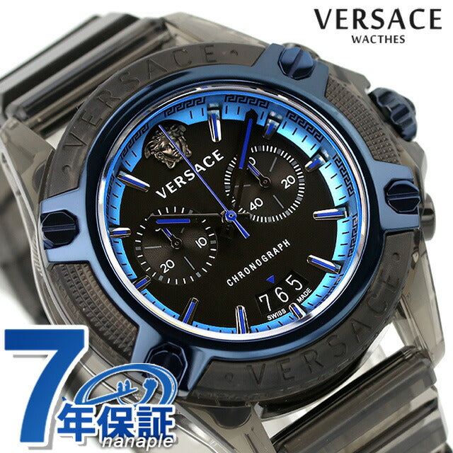 ヴェルサーチ アイコン アクティブ クオーツ 腕時計 ブランド メンズ クロノグラフ VERSACE VEZ700622 アナログ ブラック ブラックスケルトン 黒 スイス製 VEZ700622