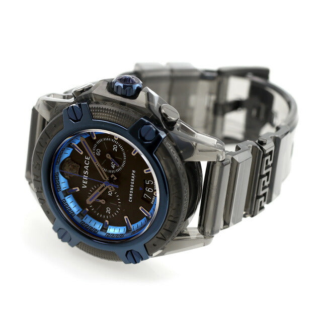 ヴェルサーチ アイコン アクティブ クオーツ 腕時計 ブランド メンズ クロノグラフ VERSACE VEZ700622 アナログ ブラック ブラックスケルトン 黒 スイス製 VEZ700622