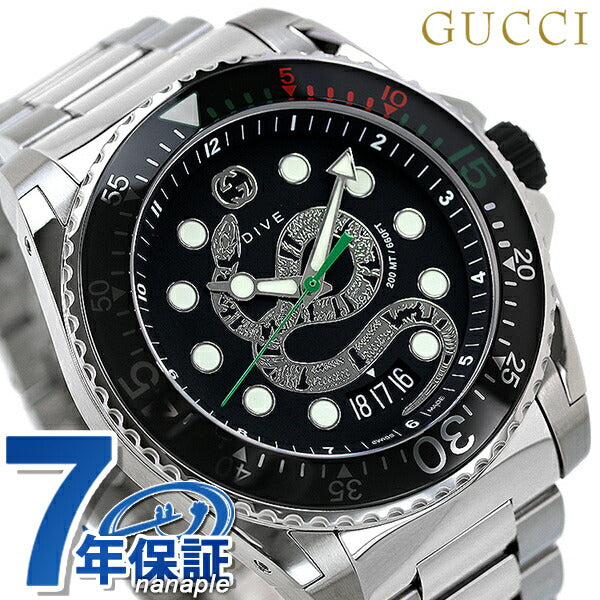 グッチ ダイヴ 45mm スネーク 蛇 腕時計 ブランド メンズ YA136218 ブラック YA136218