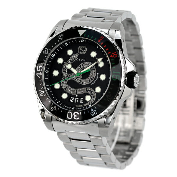 グッチ ダイヴ 45mm スネーク 蛇 腕時計 ブランド メンズ YA136218 ブラック YA136218