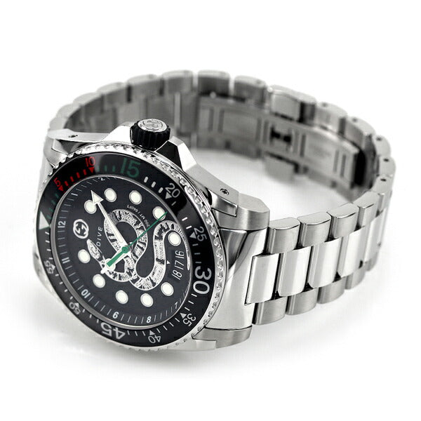 グッチ ダイヴ 45mm スネーク 蛇 腕時計 ブランド メンズ YA136218 ブラック YA136218