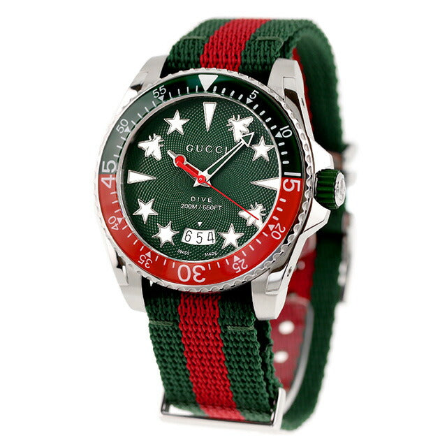 グッチ ダイヴ クオーツ 腕時計 ブランド メンズ 蜂 GUCCI YA136339 アナログ グリーン レッド 赤 スイス製 YA136339