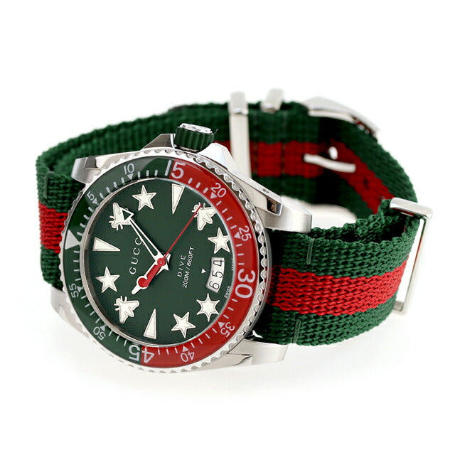 グッチ ダイヴ クオーツ 腕時計 ブランド メンズ 蜂 GUCCI YA136339 アナログ グリーン レッド 赤 スイス製 YA136339