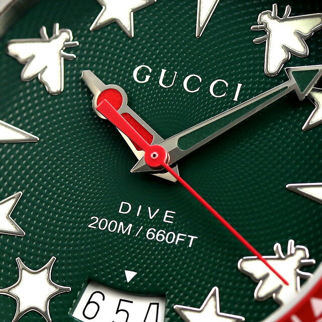 グッチ ダイヴ クオーツ 腕時計 ブランド メンズ 蜂 GUCCI YA136339 アナログ グリーン レッド 赤 スイス製 YA136339