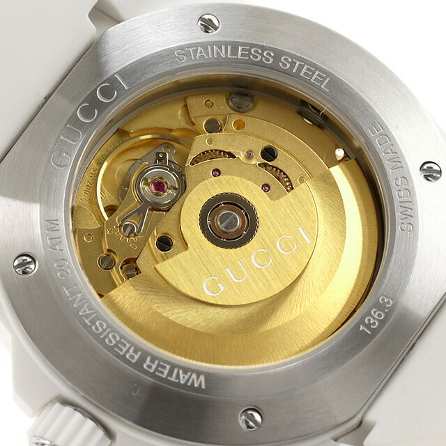 グッチ ダイヴ 自動巻き 腕時計 ブランド メンズ オープンハート GUCCI YA136343 アナログ スケルトン ホワイト 白 スイス製 YA136343
