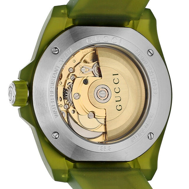 グッチ DIVE 自動巻き 腕時計 ブランド メンズ 蜂 星 GUCCI YA136345 アナログ カーキグリーン クリアグリーン スイス製 YA136345