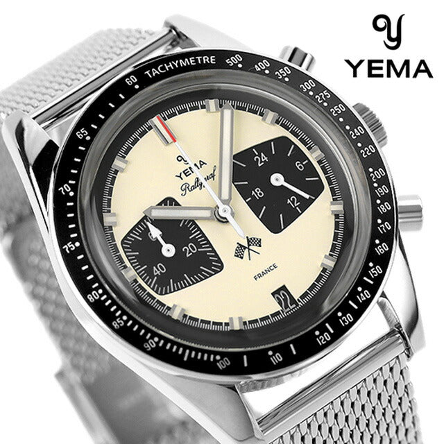 イエマ ラリーグラフ パンダ クオーツ 腕時計 ブランド メンズ クロノグラフ YEMA YMHF1580-BM アナログ クリームイエロー ブラック 黒 フランス製 YMHF1580-BM