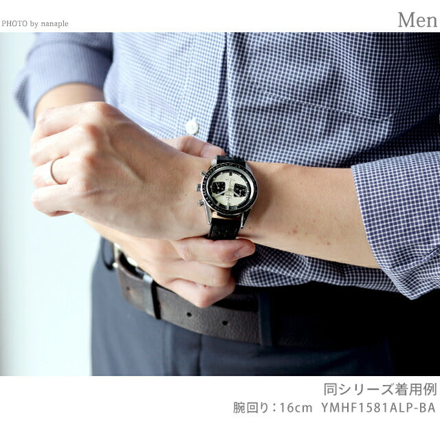イエマ ラリーグラフ クオーツ 腕時計 ブランド メンズ クロノグラフ YEMA YMHF1581ALP-BA アナログ クリームイエロー ブラック 黒 YMHF1581ALP-BA