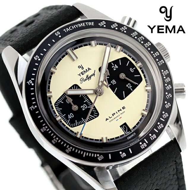 イエマ ラリーグラフ クオーツ 腕時計 ブランド メンズ クロノグラフ YEMA YMHF1581ALP-BA アナログ クリームイエロー ブラック 黒 YMHF1581ALP-BA