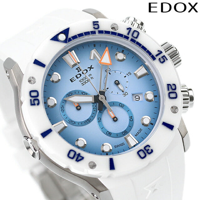 エドックス クロノオフショア1 腕時計 メンズ チタン クロノグラフ EDOX 10242-TINB-BUICDNO アナログ ライトブルーグラデーション ホワイト 白 10242-TINB-BUICDNO