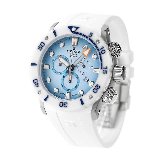 エドックス クロノオフショア1 腕時計 メンズ チタン クロノグラフ EDOX 10242-TINB-BUICDNO アナログ ライトブルーグラデーション ホワイト 白 10242-TINB-BUICDNO