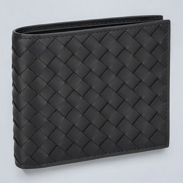 ボッテガ・ヴェネタ 二つ折り財布 メンズ ブランド BOTTEGA VENETA イントレチャート レザー 113993 V47W1 1000 ブラック 113993-V47W1-1000