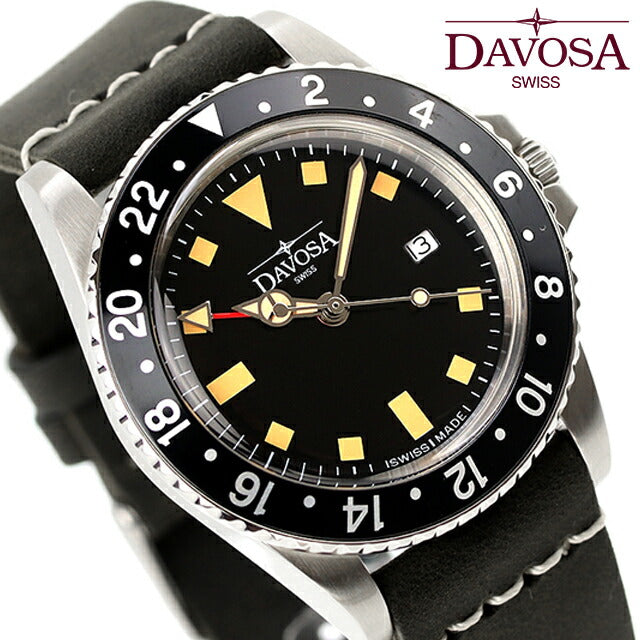 Dabosa Vintage Diver Quartz Watch Brand Men DAVOSA 162.500.55 Analog Black Dark Gray Black 162-500-55