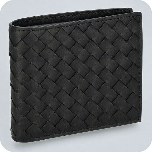 ボッテガ・ヴェネタ 二つ折り財布 メンズ ブランド BOTTEGA VENETA イントレチャート レザー 193642 V47W1 8803 ブラック 193642-V47W1-8803